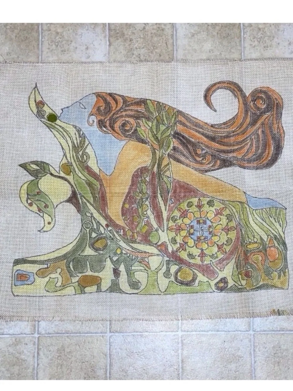 Bohemian Goddess Floral Tapestry Wall Hanging in Green, Orange & Blue